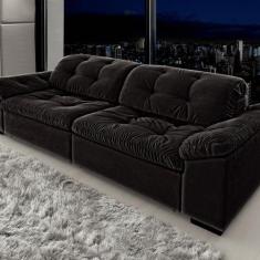 Sofá Retrátil e Reclinável 2 Lugares 220 Cm Pérola Veludo Preto - Denk