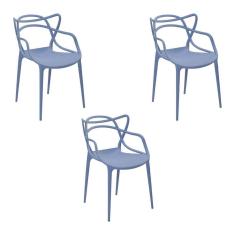3 Cadeiras Decorativas Sala e Cozinha Feliti pp Azul Caribe