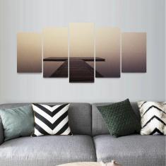 Quadro Arte Pier de Madeira Oceano Mosaico 5 Peças Sala Hall