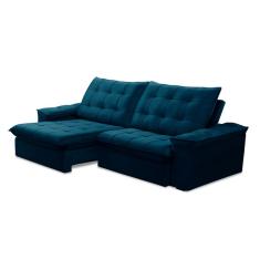 Sofá 3 Lugares Retrátil e Reclinável Batam Veludo Azul