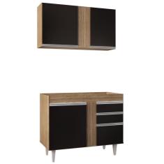 Armário Aéreo Indiana E Balcão Para Pia 100cm Luziania Castanho/preto - Lumil