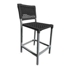 Banqueta França Em Corda Náutica E Base Em Alumínio Cinza Para área Gourmet Preta - Cor: Preto