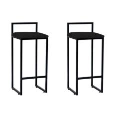 Kit 2 Banquetas Altas Industriais em Aço Dori Preto Assento Suede Preto