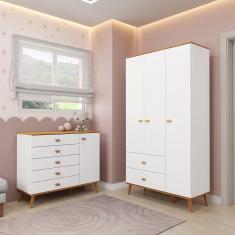 Guarda-Roupa Bartira Ternura com 3 Portas, 2 Gavetas + Cômoda Bartira Ternura com 5 Gavetas e 1 Porta