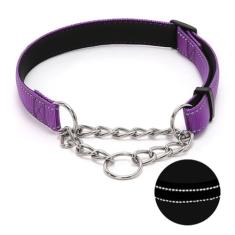 Coleira para cães Martingale com corrente de aço inoxidável, coleira refletiva de nylon acolchoada macia, sem puxão, corrente resistente para treinamento de caminhada para cães grandes, médios e