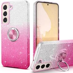 PeeTep Capa para Galaxy S24 Plus, Slim Fit Glitter Sparkly Case com suporte de anel de 360° Suporte magnético para carro capa protetora durável absorvente de choque para Galaxy S24 Plus 17.0 cm para