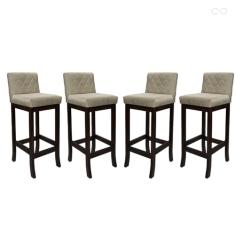Kit 4 Banquetas Alta para Bancada Tóquio Madeira Maciça Matelassê Suede Bege CCS
