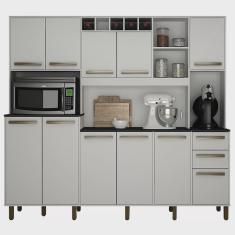 Armário de Cozinha 11 Portas 2 Gavetas Petra Valdemóveis Branco Brilho
