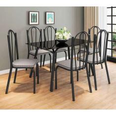 Conjunto De Mesa Com 6 Cadeiras Lotus I Preto Fosco Com Plati