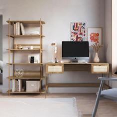 Escrivaninha 2 Gavetas e Estante Tela Sintética Pés em Metal - Artesan