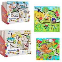 Brinquedo Pedagógico Educativo para Bebê em Madeira 30x30 Bichos Fazen