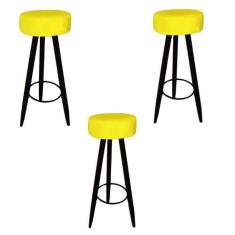 Kit 03 Banqueta Alta Flora Pés Palito em Madeira Preto  Bar Bistrô Coz