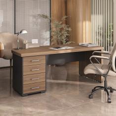 Mesa Executiva Premium para Escritório 4 Gavetas Elegante e Funcional Nogal/Preto