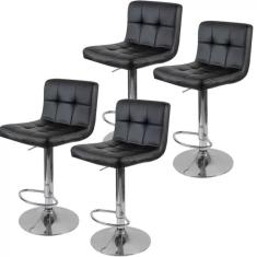 Kit com 4 Banqueta Estofada Gomos Preta Base Giratória Cromada Altura Regulável Cozinha Bar Bancada