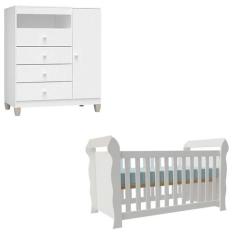 Berço Americano Lara e Cômoda Infantil Ternura Baby Branco Brilho - In