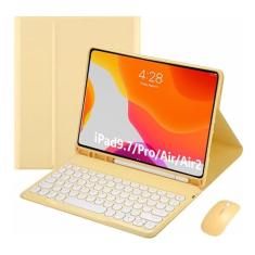 Teclado Redondo + Mouse + Capa Para iPad 5ª/6ª Geração iPad Air1/Air2 iPad Pro 9.7 Polegadas