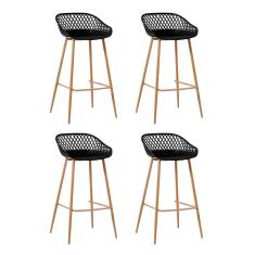 Kit 4 Banquetas Alta Polipropileno E Aço Mônaco Fratini Preto