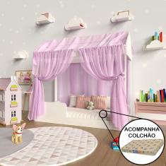 Cama Quarto Infantil Montessoriana Dakota com Voal e Colchão