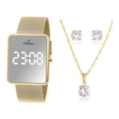 Relógio digital champion dourado espelhado ch40080b