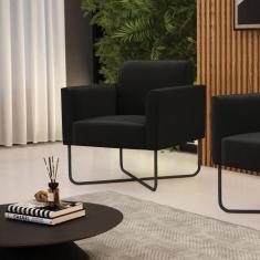 Poltrona Sala Decorativa Marisa Aço Industrial X Preto Suede 03 - D'Ro