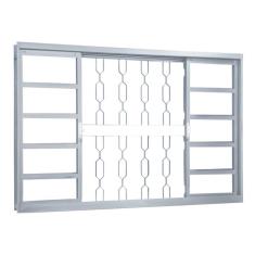 Janela de Correr Aço 4 Folhas com Grade Elo MGM Minas Sul 120cmx150cm Vidro Liso Incolor