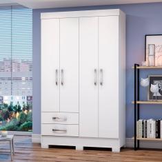 Guarda Roupas Solteiro Com 4 Portas 2 Gavetas Sem Espelho BE12 Branco - Briz Móveis