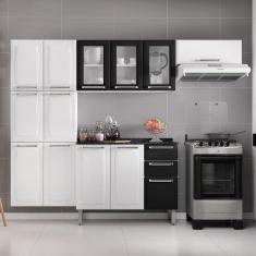 Cozinha 4 Peças 13 Portas 2 Gavetas Paneleiro Duplo em Aço Luce Branco/Preto