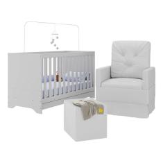 Berço 3 Em 1 Com Colchão Poltrona Amamentação E Puff Multimóveis Mp4160 Branco Branco