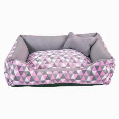 Cama para Cachorro Médio 60X50 Com Zíper Estampa Geométrico Rosa Cinza
