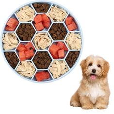 Tigela de alimentação lenta para cães, tigela de quebra-cabeça antiderrapante com favo de mel hexagonal, alimentador lento de silicone com ventosa inferior, tigelas interativas para cães de estimação