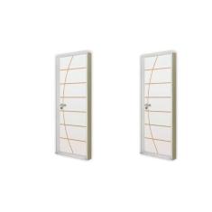2 Kits Porta de Madeira Decorada 215x75cm com Batente de Aço 6cm Neblina Branco