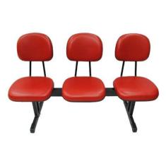 Cadeira Secretária em longarina com 3 lugares Linha Economy Vermelho -