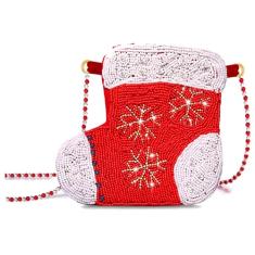 NVENF Bolsa transversal de Natal feminina com contas de árvore de Natal com renas e botas de ombro acessórios de Natal presentes, Vermelho