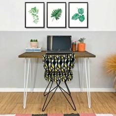 Mesa para Escritório de Ferro e Madeira 96cm Hairpin Industrial Tabaco