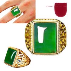 Anel Masculino Dourado Pedra Verde Banhado Ajustável - Pjk Store