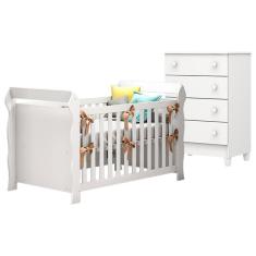 Berço Americano Lara com Cômoda Gaveteiro Mel Flat Branco Brilho – Carolina