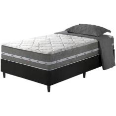 Cama Box Solteiro Preto + Colchão Molas Ensacadas Miami Cinza Com Preto