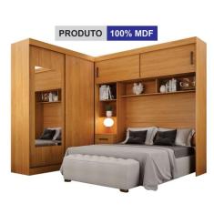 Guarda-Roupa Casal com Cabeceira Queen e Espelho 4 Portas de Correr 3 