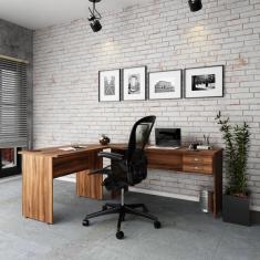 Escrivaninha Mesa De Escritório Em L 1,80x1,40m C-02gavetas Nogal
