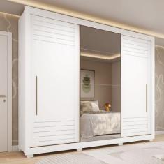 Guarda-Roupa Casal 270cm 3 Portas de Correr com Espelho e Pés 100% MDF
