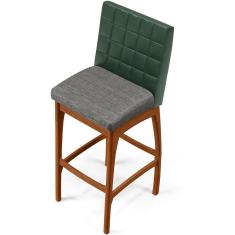 Kit 4 Banquetas Altas Mila B04 Estrutura Madeira Assento Estofado Verde Musgo Cinza Escuro Lyam Decor