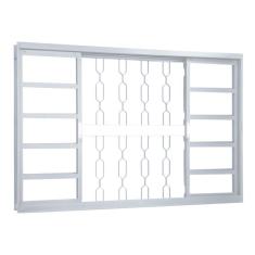 Janela de Correr em Aço Alterosa 4 Folhas 2 Fixas com Grade Central Elo sem Basculante MGM Minas Sul 1,00mx2,00mx12cm - Requadro 120mm Branco