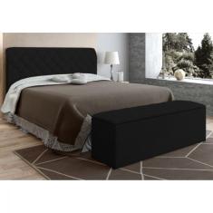 Cabeceira Baú Colchão Box De 140cm Paris Amassado Preto