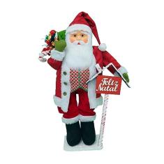 Boneco Natal Papai Noel Placa Feliz Natal 80cm