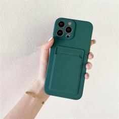 Capa de telefone de silicone macio para iPhone 14 11 12 13 Pro Max XR X XS Max 6 6S 7 8 Plus SE 2020 12 Mini 13Pro Capa para porta-cartão carteira, verde escuro, para iPhone 13 Mini