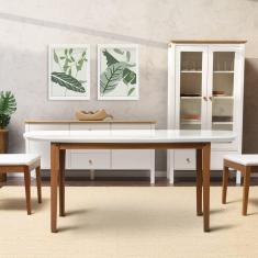 Mesa Oval 4 Lugares 1,4m Tampo Vidro e MDF Tiê CabeCasa MadeiraMadeira Amêndoa/Off White