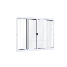 Janela de Aluminío de Correr 120x150cm 2 Folhas Móveis 2 Fixas com Grade e Vidro Lucasa Ideale Branco
