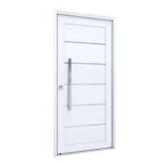 Porta de Alumínio Lambri 215x105cm com Friso e Puxador Lucasa Alumínios Branco