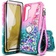 NGB Supremacy Capa compatível com Samsung Galaxy S24 Plus com protetor de tela de vidro temperado, suporte de anel/alça de pulso, capa fofa para meninas e mulheres com glitter líquido flutuante