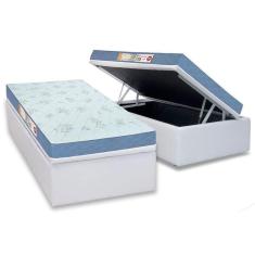 Cama Box Baú Solteiro: Colchão Espuma D45 Castor Sleep Max Duplo + Base CRC Courano White(88x188)